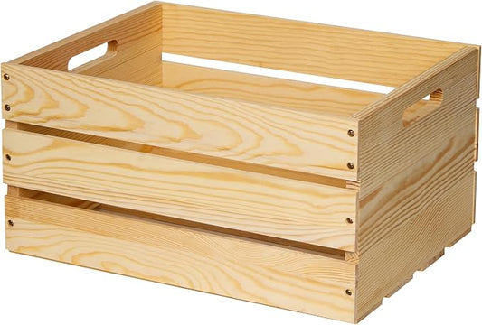 1 Pack Unfinished Pine Wooden Crate (17x13x8.9 Inches), DIY Wooden Storage Crate with Handles, Easy-Assemble Pine Milk Crates Style Organizer for Home/Office/Farmhouse Decor (1) by Unknown
