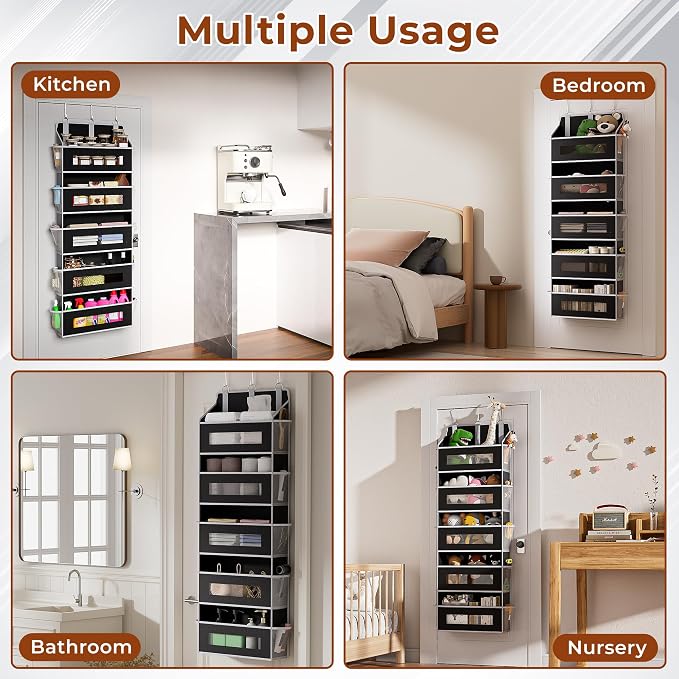2 Pack 5 Tier Over The Door Organizer Space-Saving Storage for Any Room | Black Hanging Closet Organizer with 10 Mesh Pockets and Clear Windows, Closet Organizers and Storage for Bathroom, Bedroom - Image 7
