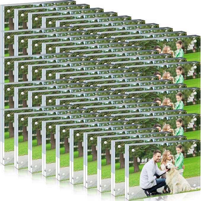 Handepo 50 Pack 4 x 6 Acrylic Picture Frames Bulk Clear Acrylic Magnetic Photo Frames 20mm Thick Double Sided Frameless Freestanding Display for Photos Cards Bedroom Living Room Home Office by Handepo