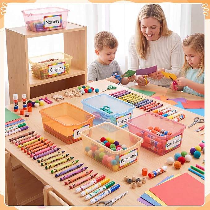 Funrous 12 Pack Plastic Cubby Bins for Classroom, Stackable Storage Bins with Rainbow Labels and Handles Cubby Organizer Containers for Teacher Supplies Home Office Daycare and Playroom (Orange) - Image 5