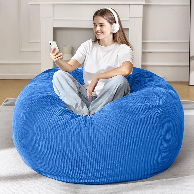 4FT Bean Bag Chair for Adults,Large Teardrop Beanbag with Filler | Beanbag Chair with Memory Foam Filled,Bean Bags with Handy Handle&Machine Washable Cover for Living Room,Bedroom-Blue - Image 2