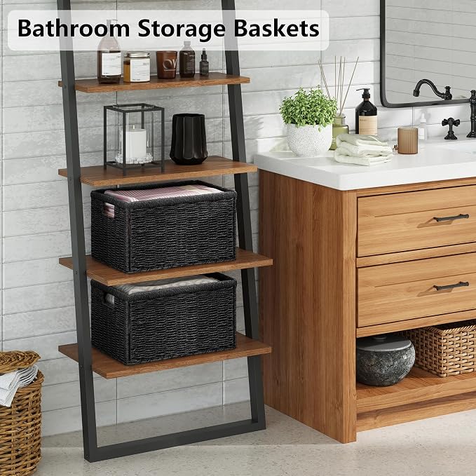 2 Packs Large Wicker Storage Basket, Closet Storage Baskets Bins for Shelves, Decorative Collapsible Baskets for Organizing Clothes Toy Nursery Bathroom Organizers and Storage, Black - Image 4