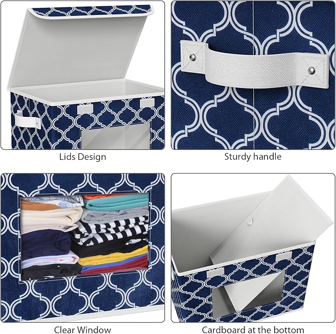 Univivi Fabric Foldable Storage Boxes with Lids, 4 Pack, Blue Lantern | 17 x 12 x 12 In Large Stackable Storage Bins with Lids, Closet Organizers and Storage Cube Basket for Home, Office, Bedroom - Image 4