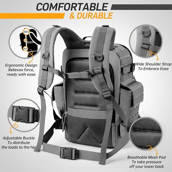 SHARKMOUTH Baby Diaper Bag for Dad - Large Military Daddy Gear Backpack with Changing Pad for Travel Camping Hiking - Newborn Baby Shower Gifts Gray - Image 4