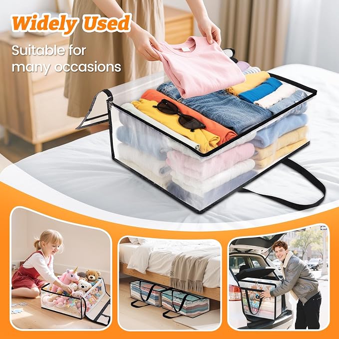 BlissTotes Moving Bags 90L 8PCS, Clear Clothes Storage Under Bed Storage | Foldable Clothes Storage Bags with Sturdy Zippers & Handles for Comforter, Bedding, Books, Sheet, Transparent Containers - Image 5