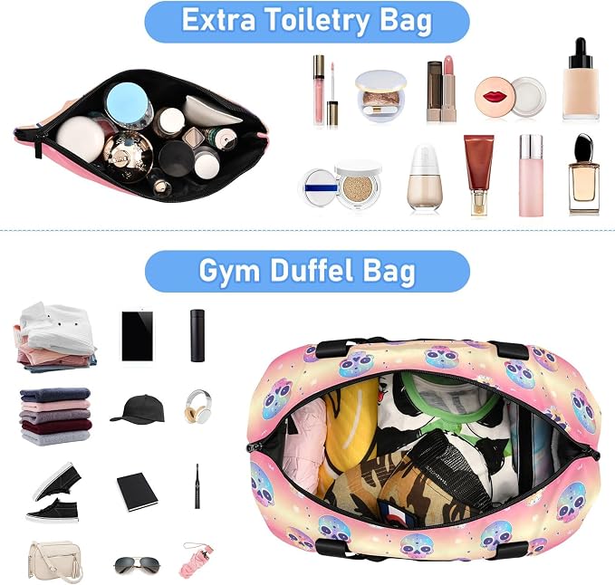 Travel Duffel Tote Bag Cute Skull Head Sports Duffel Bag with Wet Pocket Weekender Overnight Bag for Women Men Gym Bag, Carry On Bag Hospital Bag for Labor and Delivery - Image 5