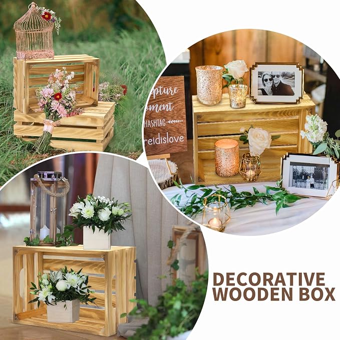 6 Pcs Wooden Crates for Display, Nesting Wood Crate for Storage, 6 Size | Farmhouse Weddings Wooden Basket for Storage Container and Decorations, Rustic Wood Crates for Farmers Market, Birthday, DIY - Image 7