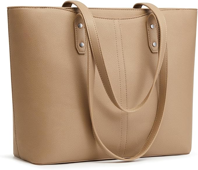 S-ZONE Tote Bag for Women Work Purses Handbags Luggage Strap Large Travel | Padded Laptop Compartment, Multi Pockets, Vegan Leather, Bottom Metal Rivet, Commuting Office Teacher by S-ZONE