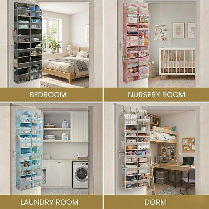Over the Door Organizer, 6-Tier XL, 100D Fabric, Dark Gray | Extra wide over the door organizer, 65 lb capacity, 12 side mesh pockets, heavy-duty 100D fabric, bedroom & nursery storage - Image 5