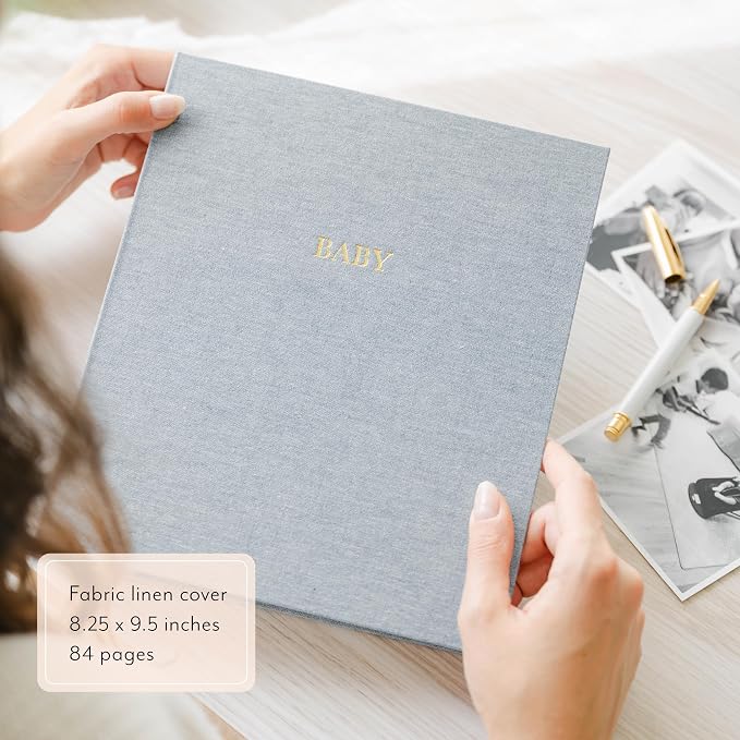 Sugar Paper Baby Keepsake Book, Memory Book from Pregnancy to First Year, Milestone Journal with Pocket Storage, Baby Shower Idea, Gender Neutral Gift, Cloth Hardcover, Rose Linen - Image 3
