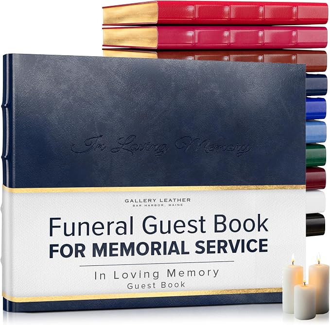 Gallery Leather Funeral Guest Book for Memorial Service and in Loving | Memory with 192 Lined Pages - Hardcover, Bound Leather Guest Sign in Book - 7 x 9 - Acadia Navy by GalleryLeather