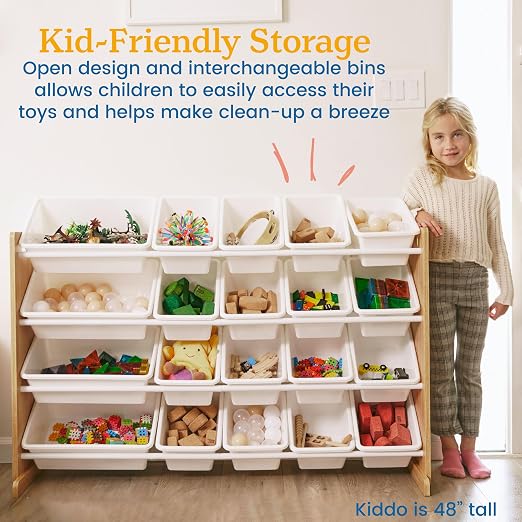 ECR4Kids 4-Tier Organizer with 16 Removable Plastic Bins, 4x4, Toy Storage, Natural/Primary | Durable plastic bins, MDF panels, steel frame, GREENGUARD Gold Certified, 72 lb capacity, anti-tip kit, playroom/classroom - Image 5