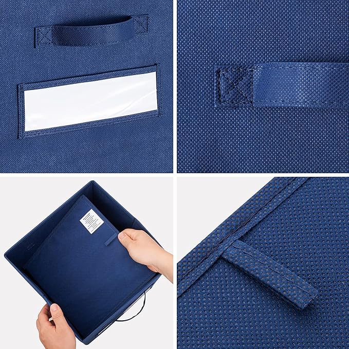 13x13x13 storage cube bins(Set of 8) Fabric storage cubes with 8 Labels Window Cards & a Pen, storage cubes 13x13, Collapsible 13 inch cube storage bins, Cubby Boxes, Navy Blue - Image 2