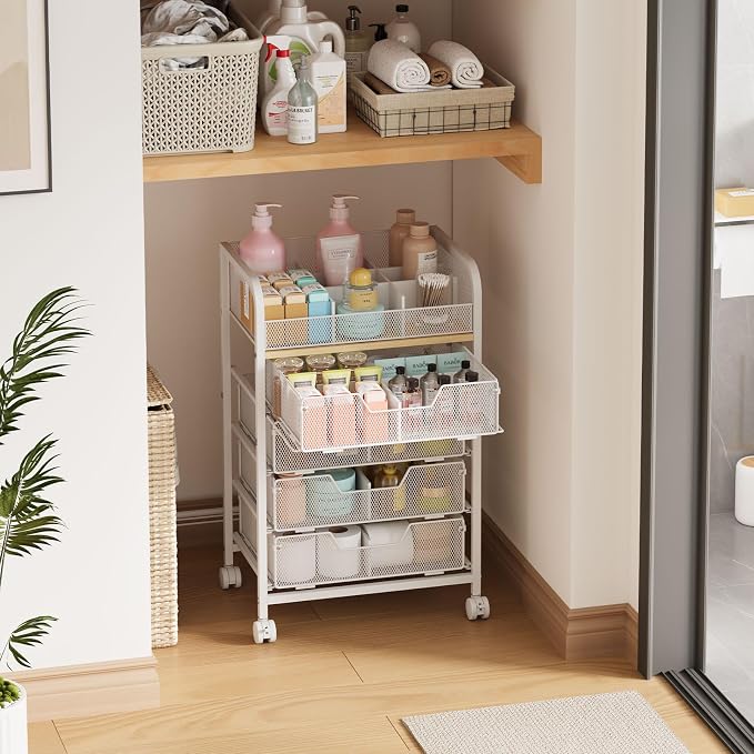 5-Tier Craft Organizer Cart with 5 Sets of DIY Dividers,Craft Organizers and Storage with Drawers,Lockable Wheels Rolling Utility Cart on Wheels,Art Supply Organizer,Ideal for Studio,Office,White - Image 7