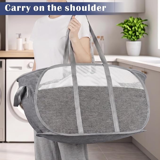 2 Pack Large Collapsible Laundry Baskets 74L Pop Up Laundry Hamper with Reinforced Handles Durable Foldable Laundry Hamper for Home Laundry - Image 4