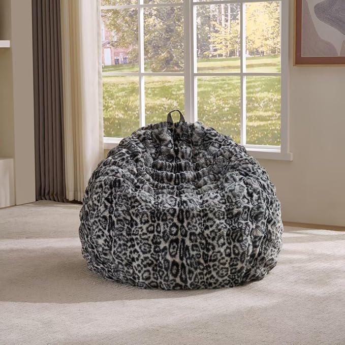 Fluffy Faux Rabbit Fur Bean Bag Chair Cover(No Filler),Cozy Shaggy Bubble Stuffed Animal Storage Large Bean Bag Cover for Bedroom Living Room,Fuzzy Bean Bag Cover Girls Teens Adult,Snow Leopard by Animebody