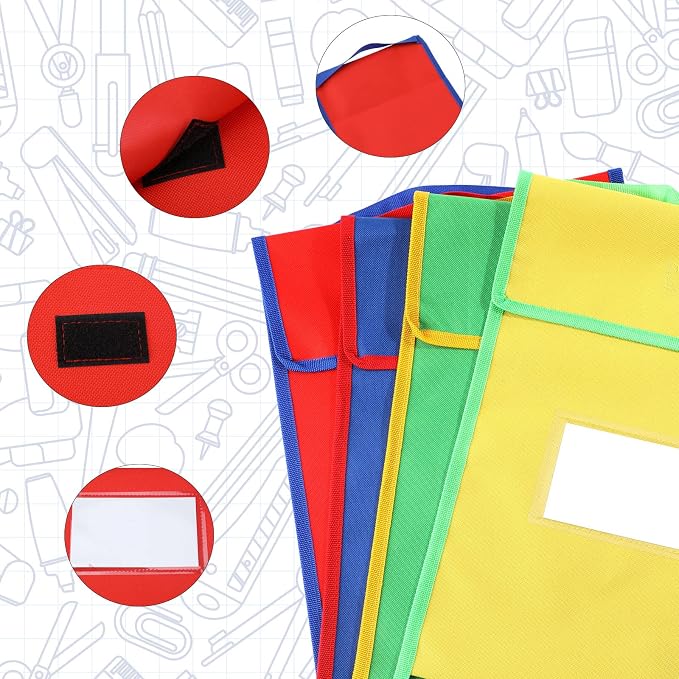 32 Pcs Large Book Bags for Classroom Book Pouches Bulk for Student Kids School 12 x 15 Inch Nylon Reading Bags with Clear Name Tag and Handle - Image 3
