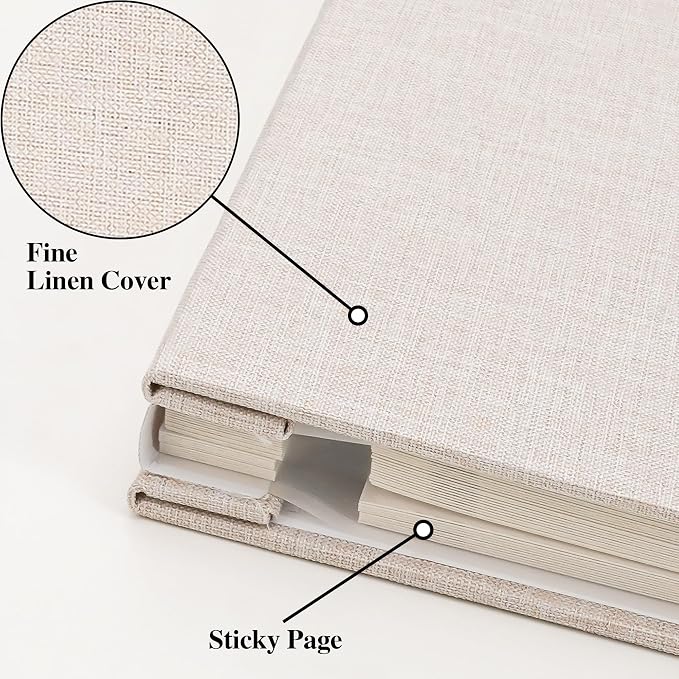 Vienrose Self Adhesive Photo Album Arch Window Scrapbook 60 Pages Beige | Linen Cover, 9.84x9.06 Inch, Memory Book, Blank Inner Page, Metallic Pen - Image 2