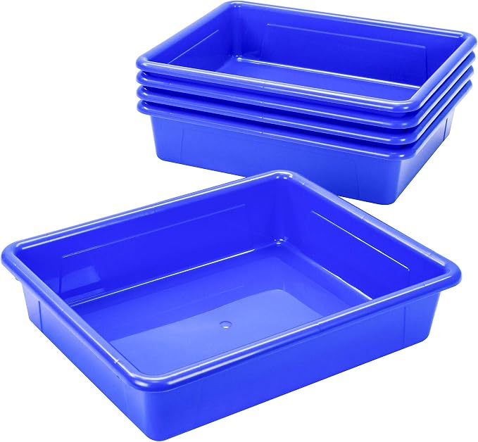 Storex Letter Size Flat Storage Tray – Organizer Bin for Classroom, Office and Home, Blue, 5-Pack (62517A05C), 10 x 13 x 3 Inches - Image 3
