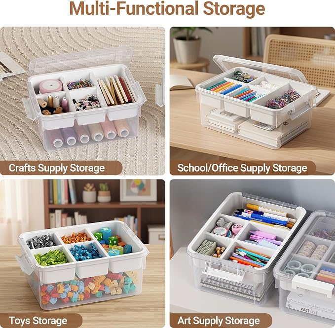 20Qt Stackable Storage Bin with Lid Tray Craft Box Organizer, 1Pack,WH | Clear Plastic Latching Boxes Organizers with Dividers Portable Containers for Arts & Crafts, Home Office Classroom Car Trunk - Image 4
