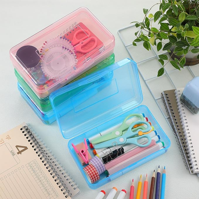 Fainne 24 Pack Clear Plastic Pencil Box,Light Pink, Light Blue,Mint Green | Stackable Organizer for School Supplies, Large Case for Crayons Markers, Snap-lid Keeps Stationery Secure, Bulk Set - Image 4