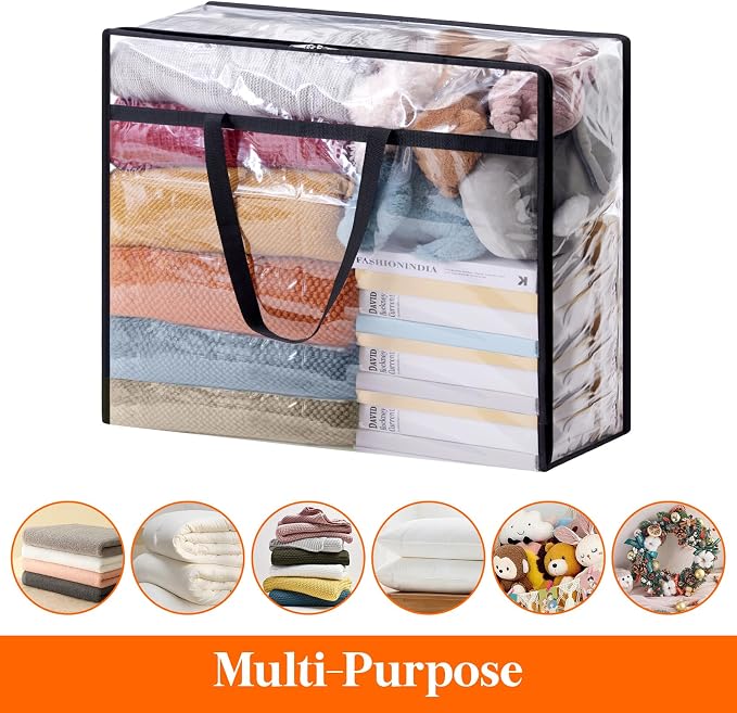 Lifewit 2 Pack Clear Clothes Storage Bags, 110L Plastic Blanket Storage Bag, Vinyl Foldable Moving Bags with Zipper, Closet Organizers and Storage Containers for Bedding, Duvet, Comforter - Image 5