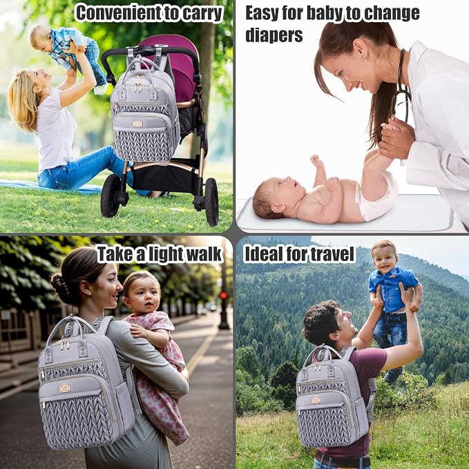 Tealari Diaper Bag Backpack,Stylish Baby Diaper Bag,Waterproof Travel Diaper Backpacks Baby Bags with Changing Pad,Stroller Straps,Insulated Pockets (Gray) - Image 7