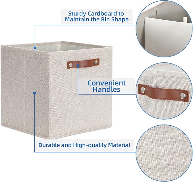 Temary Cube Storage Bins 12 Inch Storage Cubes 4PCs Fabric Organizer Bins Boxes with Handles, Sturdy Collapsible Closet Storage Organizer for Shelf, Bedroom, Cabinet (Beige, 12 x 12 x 12) - Image 3