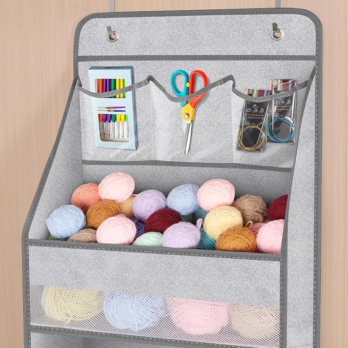 Univivi Over Door Hanging Organizer for Baby Nursery, Grey Pattern, 5-Shelf | Door Storage with Large Capacity Breathable Mesh Pockets, Fabric Over Door Organizer for Baby Essential, Bedroom and Dorm - Image 4