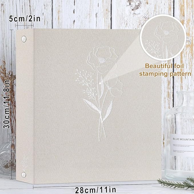 Lanpn 8.5x11 inch Scrapbook Photo Album, Linen Cover Archival Acid Free Top Load 3 Ring Binder Folder Photo Book 8.5 x 11 with 30 Plastic Sleeves 60 Pages (Beige) - Image 2