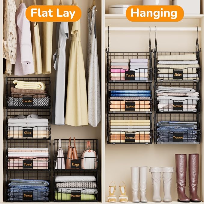 Hanging Closet Organizers and Storage, 5 Tier Closet Shelf Clothes Organizer with 2 S-Hooks, Multi-Functional Iron Wire Baskets, for Clothing, Sweaters, Handbags, Hat, Canned - Image 4