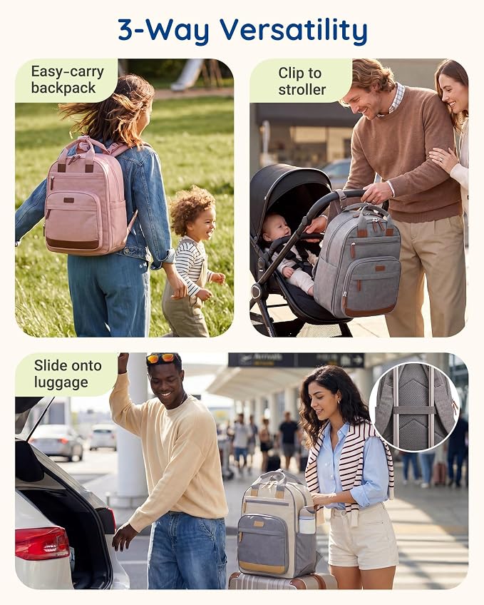 mommore Baby Diaper Bag with Waterproof Changing Pad, Light Gray | Backpack Bottle Holders Insulated & Pacifier Case, 2 Organizer Pouches - Image 5