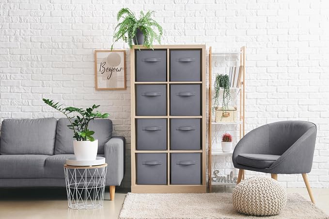 Sorbus Fabric Storage Cubes - 8 Foldable Storage Bins for Organizing Pantry, Cubbies, Toy Box - Clothes Storage & Closet Organizer - 11 Inch Collapsible Cube Baskets for Shelves with Handle - Image 2