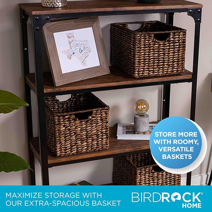 BIRDROCK HOME Storage Shelf Organizer Baskets with Handles - Handwoven Abaca Seagrass Wicker Basket for Pantry, Living Room, Office & Bathroom, Versatile Under Shelf Storage - Set of 3, Brown Wash | Woven Storage Baskets for Shelves with Handles, Cube ... - Image 3