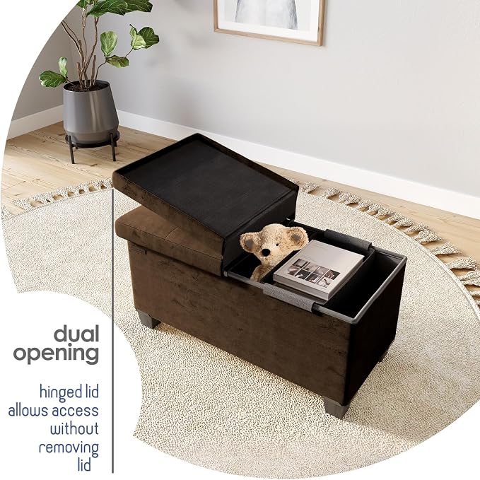 Storage Ottoman Bench with Bins, 30-in Storage Bench for Bedroom End of Bed, Folding Foot Rest Ottoman for Living Room Max 660lbs, Velvet Ottomans, Brown - Image 8