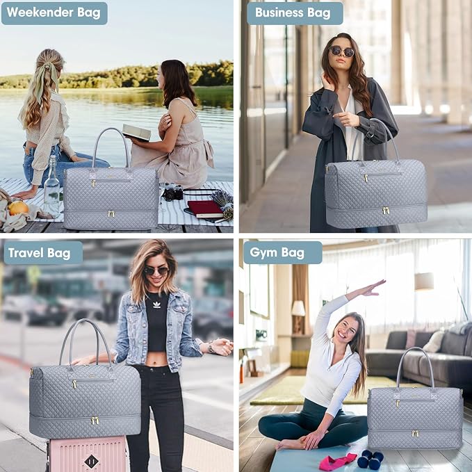 Travel Bag Weekender Bags for Women - Carry on Overnight Bag with Shoe Compartment Duffle Bag with Laptop Pocket Hospital Bag Grey - Image 6