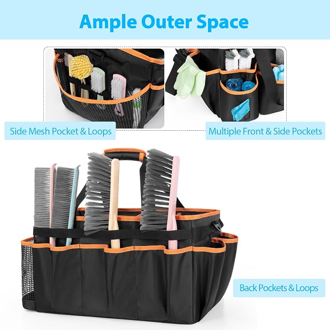 HODRANT Extra-large Wearable Cleaning Caddy with Pad, Handle & Divider | Cleaning Organizer Bag for Clean Products, Housekeeper Tote Car Wash Tools Bag for Detailing Supplies, Bag Only, Orange Edge - Image 3