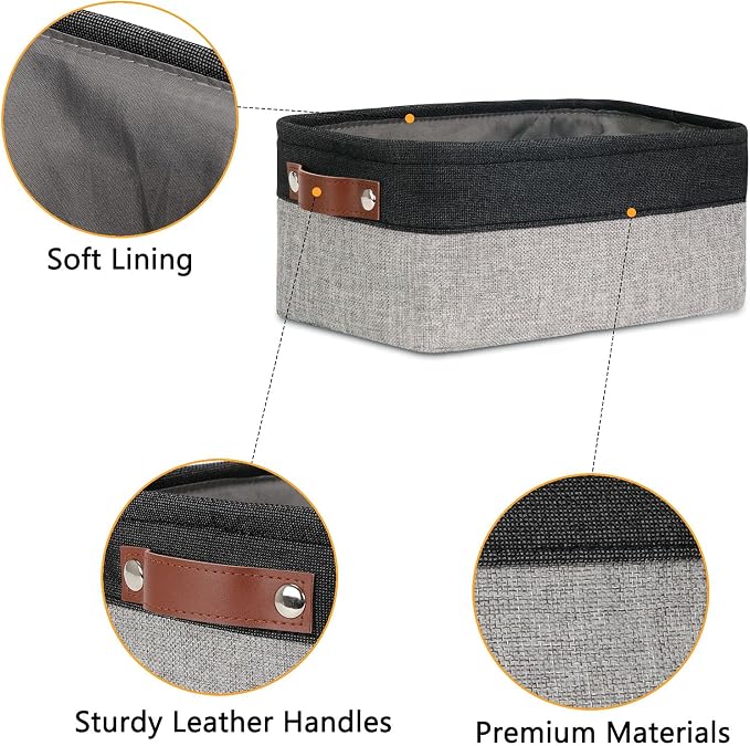DULLEMELO Small Storage Baskets for Shelves, Small Fabric Collapsible Rectangular Storage Bins for Shelves, Closets, Nursery, Home, Office, Empty Gift Baskets (6-Pack, Black&Gray) - Image 3