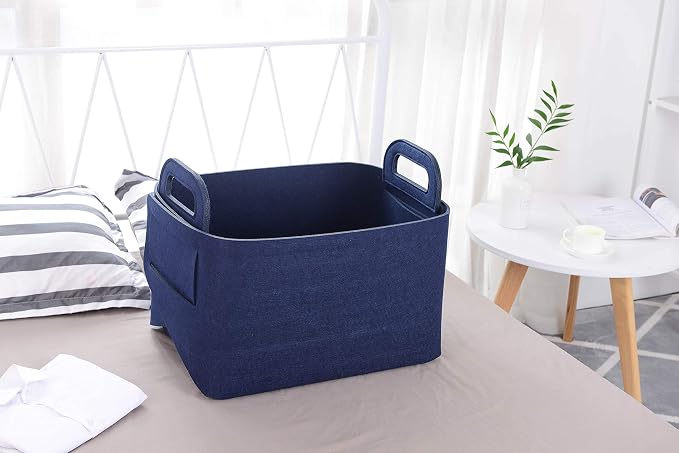 Storage Basket Felt Storage Bin Collapsible& Convenient Box Organizer with Carry Handles for Office Bedroom Closet Babies Nursery Toys Laundry (Navy Blue, 19.9inch（L）×13.6inch（W）×12.6inch（H）) - Image 3