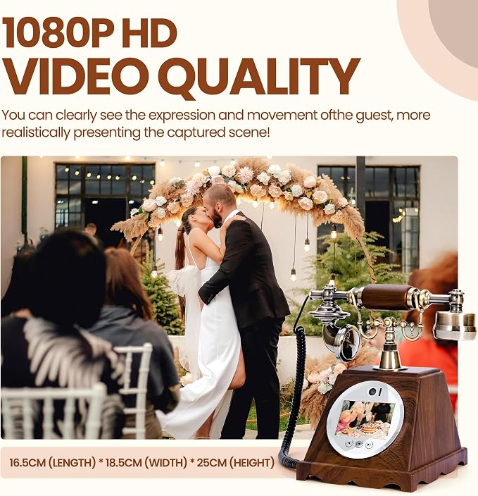 Video Audio Guest Book Wedding Phone,1080P HD Video Phone Guestbook, Preserve Your Special Occasions, Ideal for Wedding Bridal Shower, Birthday, Graduations, Baby Shower(Retro Brown) - Image 5