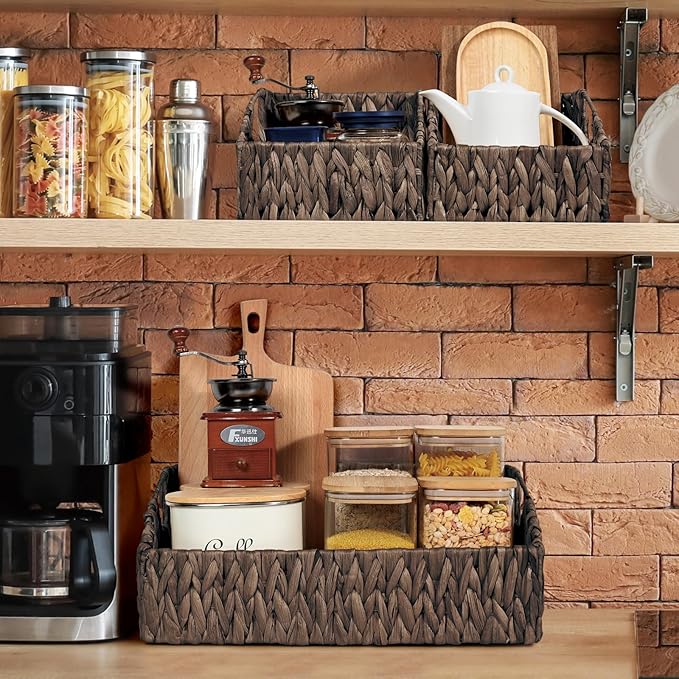 Pantry Baskets Organization, Wicker Basket for Shelf Black | Handwoven Pantry Organizers and Storage with Built-in Handles, Laundryroom Organization Storage Bins for Snack Cans - Image 4