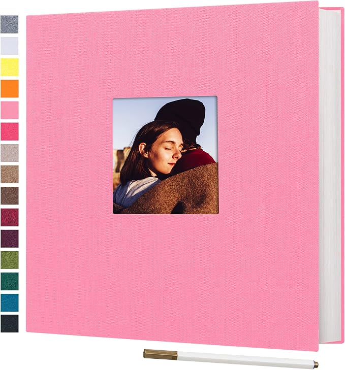 potricher Large Self Adhesive Photo Album 40 Pages, Linen cover, Pink | Photo Album Self Adhesive 4x6 5x7 8x10 Pictures, Linen Cover DIY Scrapbook Albums for Family, Wedding, Baby, Anniversary by potricher