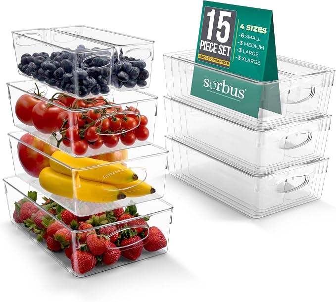 Sorbus Variety 15-Pack Clear Plastic Organizing Bins – Clear Bins for Organizing, Refrigerator Organizers, Fridge Organizer, Pantry Storage, Kitchen Organizer, and Pantry Organizers and Storage Bins by Sorbus