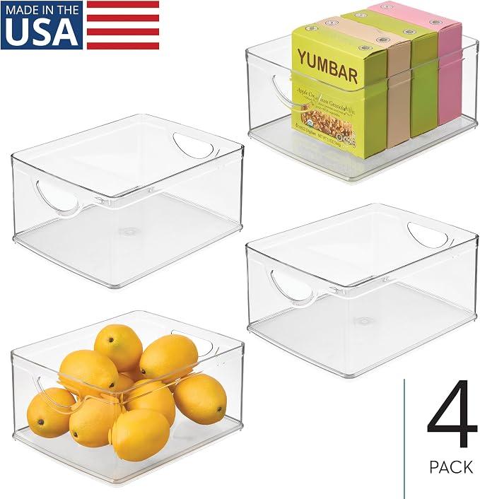iDesign Plastic Stackable Kitchen Cabinet Storage Bin, Clear, 4-Pack | With Handles, Pantry Organizer - Image 2