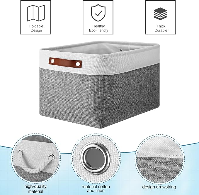 Uiifan 8 Pack 16 x 12 x 10 Inch Large Storage Baskets Collapsible Fabric Storage Cubes Bins with Handles for Shelves Closets Nursery Home Clothes Toys Organizers, Gray - Image 5