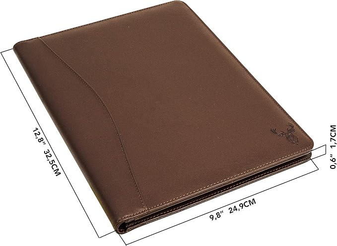 Wundermax Portfolio Binder - 12.8 x 9.8 x 0.6 Inch Vegan Leather Padfolio for Women and Men w/Notepad, Pockets for Tablet, Resume and Documents - Brown - Image 4