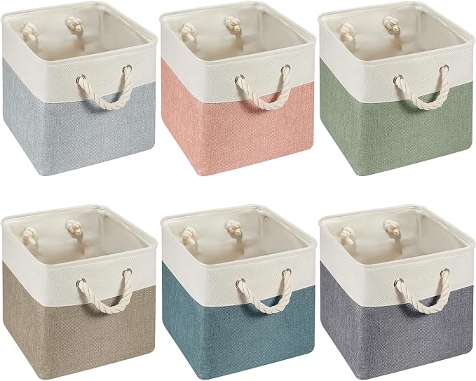 6 Pack 11x11 Inch Cube Storage Bins Fabric Square Cube Baskets, Morandi | Colorful Foldable Organizer with Sturdy Handles, Home Closet Bin for Shelves, Durable Cube Baskets Bulk for Home Storage by Geiserailie
