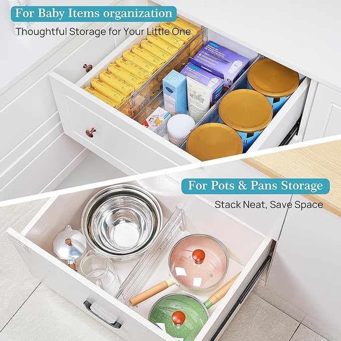 Vtopmart 6" Tall Upgrade Drawer Dividers, 12.8"-22.3" Expandable, 10 Pack | Deep Drawer Organizer, Big Drawer Separator, Clear plastic Adjustable Storage Divider for Dresser, Baby Supplies, Kitchenware - Image 6