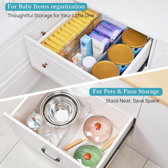 Vtopmart 6" Tall Upgrade Drawer Dividers, 12.8"-22.3" Expandable, 6 Pack | Deep Drawer Organizer, Big Drawer Separator, Clear plastic Adjustable Storage Divider for Dresser, Baby Supplies, Kitchenware - Image 6