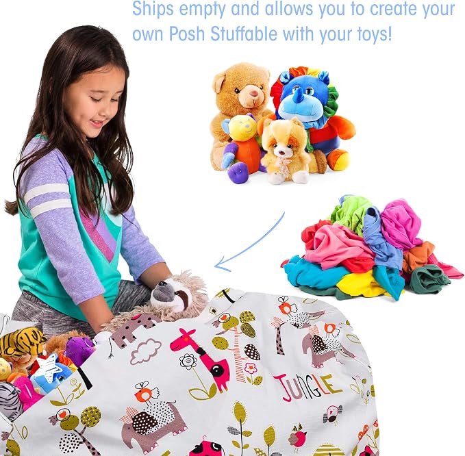 Posh Stuffable Kids Stuffed Animal Storage Bean Bag Chair Cover - Childrens Toy Organizer, X-Large-48 - Canvas Jungle White - Image 2